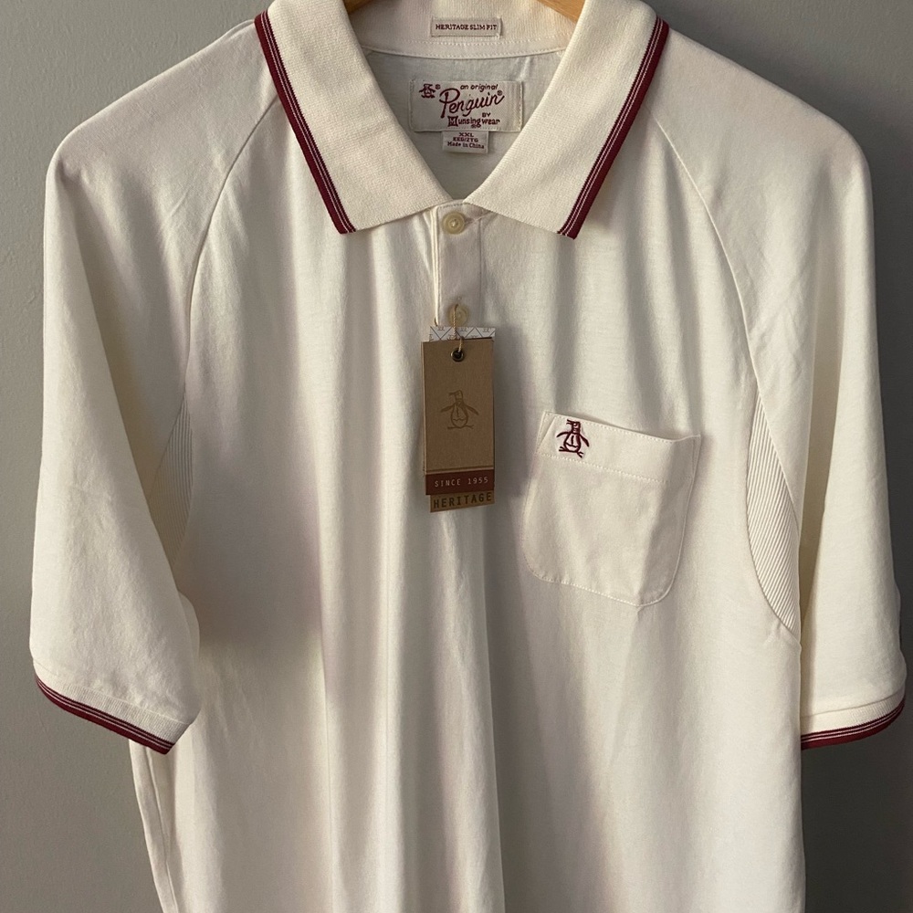 Original Penguin Men's XXL Cream Polo with Maroon Trim MSRP $79